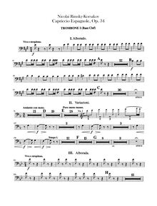 Partition Trombone 1, 2 (basse clef), Spanish Capriccio, Каприччио на испанские темы ; Испанское каприччио ; Capriccio espagnol ; Capriccio on Spanish Themes