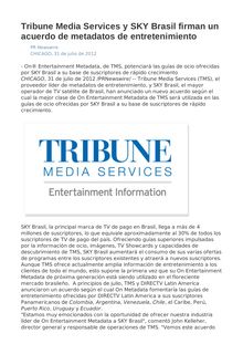 Tribune Media Services y SKY Brasil firman un acuerdo de metadatos de entretenimiento