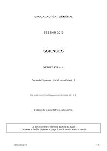 Sujet du bac serie ES 2013: Sciences-métropole