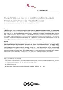 Compétences pour innover et coopérations technologiques - Une analyse multivariée de l industrie française - article ; n°1 ; vol.102, pg 29-53