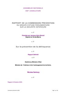 Rapport de la Commission Prévention du groupe d étude parlementaire sur la sécurité intérieure sur la prévention de la délinquance