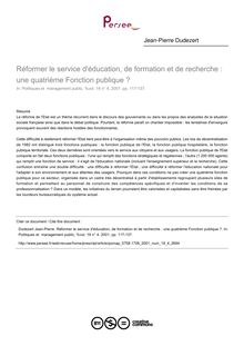 Réformer le service d éducation, de formation et de recherche : une quatrième Fonction publique ? - article ; n°4 ; vol.19, pg 117-137