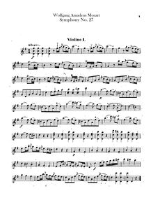 Partition violons I, II, Symphony No.27, G major, Mozart, Wolfgang Amadeus