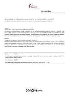 Angoisse et classicisme dans la poésie de Hodasevič - article ; n°3 ; vol.30, pg 309-320