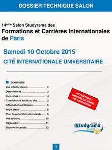 2015 - Paris - Dossier technique Salon Studyrama des Formations et Carrières Internationales
