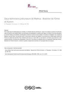 Deux techniciens précurseurs de Malthus : Boesnier de l Orme et Auxiron - article ; n°4 ; vol.10, pg 691-704
