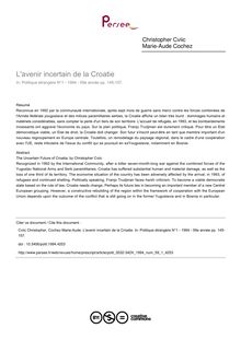 L avenir incertain de la Croatie - article ; n°1 ; vol.59, pg 145-157