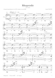 Partition complète, Rhapsodie, D minor, Taupin, Daniel