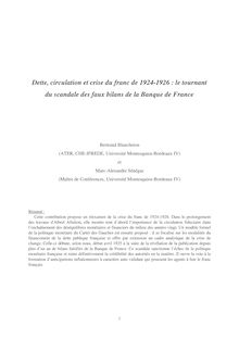 Dette, circulation et crise du franc de 1924-1926 : le tournant du ...