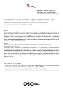 L ajustement à court terme de l emploi à la production : des relations techniques aux fonctions de comportement - article ; n°4 ; vol.34, pg 732-755