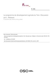Le programme de développement agricole du Tarn. Discussion par L. Malassis - article ; n°1 ; vol.99, pg 89-99