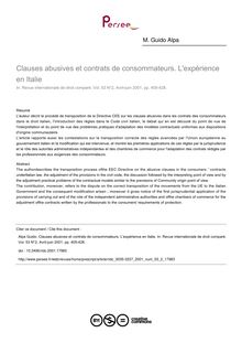 Clauses abusives et contrats de consommateurs. L expérience en Italie - article ; n°2 ; vol.53, pg 405-428