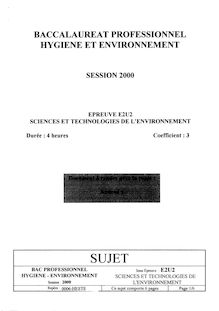 Sciences et technologies de l environnement 2000 Bac Pro - Hygiène et environnement