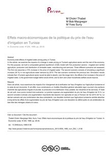 Effets macro-économiques de la politique du prix de l eau d irrigation en Tunisie - article ; n°1 ; vol.254, pg 28-35