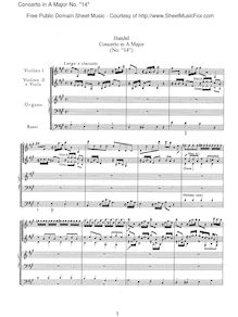 Partition complète, orgue Concerto en A, HWV 296a, Organ Concerto No.14