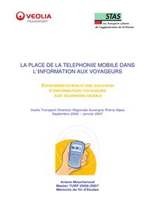 LA PLACE DE LA TELEPHONIE MOBILE DANS L INFORMATION AUX VOYAGEURS