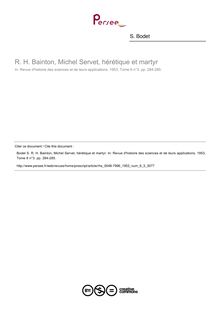 R. H. Bainton, Michel Servet, hérétique et martyr  ; n°3 ; vol.6, pg 284-285