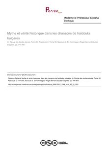 Mythe et vérité historique dans les chansons de haïdouks bulgares - article ; n°2 ; vol.60, pg 445-451