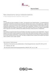 Néo-classicisme versus institutionnalisme - article ; n°3 ; vol.6, pg 61-78