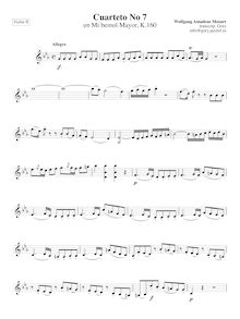 Partition violon II, corde quatuor No.7, E♭ major, Mozart, Wolfgang Amadeus