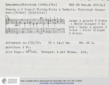 Partition complète, Sonata en G Major, GWV 214, G major, Graupner, Christoph