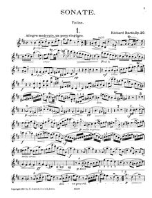Partition de violon, violon Sonata, Op.20, B minor, Barth, Richard