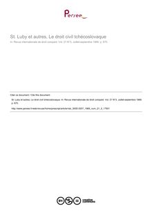 St. Luby et autres, Le droit civil tchécoslovaque - note biblio ; n°3 ; vol.21, pg 670-670