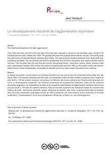 Le développement industriel de l agglomération dijonnaise - article ; n°441 ; vol.80, pg 534-553