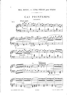 Partition No.1 - Gai printemps, Impromptu, 5 pièces pour piano, Bonis, Mel