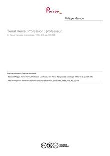 Terral Hervé, Profession : professeur.  ; n°3 ; vol.40, pg 595-596