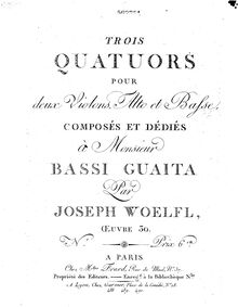 Partition viole de gambe, 3 corde quatuors, Woelfl, Joseph par Joseph Woelfl
