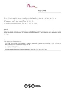 La christologie pneumatique de la cinquième parabole du « Pasteur » d Hermas (Par. V, 6, 5) - article ; n°1 ; vol.184, pg 25-48