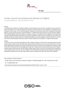Armée, pouvoir et processus de décision en Algérie - article ; n°2 ; vol.69, pg 427-439