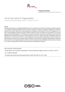 Vie et mort selon le Yogavasistha - article ; n°2 ; vol.201, pg 139-170