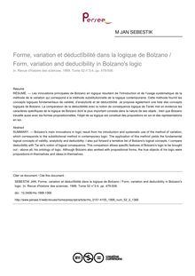 Forme, variation et déductïbilité dans la logique de Bolzano / Form, variation and deducibility in Bolzano s logic - article ; n°3 ; vol.52, pg 479-506