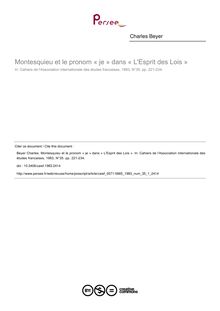 Montesquieu et le pronom « je » dans « L Esprit des Lois » - article ; n°1 ; vol.35, pg 221-234