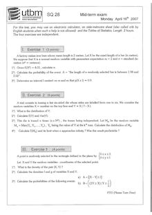 UTBM 2007 sq28 probability and statistics tronc commun semestre 2 partiel