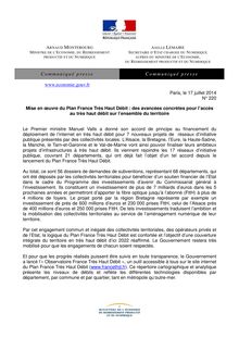 Mise en œuvre du Plan France Très Haut Débit : des avancées concrètes pour l’accès au très haut débit sur l’ensemble du territoire