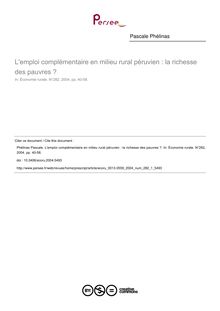 L emploi complémentaire en milieu rural péruvien : la richesse des pauvres ? - article ; n°1 ; vol.282, pg 40-58