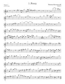Partition ténor viole de gambe 1, octave aigu clef, fantaisies pour 5 violes de gambe par Thomas Ravenscroft