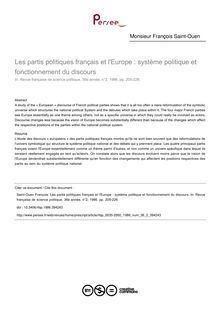 Les partis politiques français et l Europe : système politique et fonctionnement du discours - article ; n°2 ; vol.36, pg 205-226