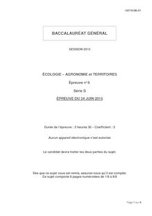 Bac 2015: sujet de l épreuve générale écrite écologie, agronomie et territoires - Série S