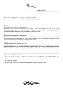 Fonction paternelle et Code Napoléon - article ; n°1 ; vol.305, pg 465-475