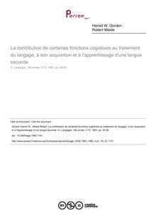 La contribution de certaines fonctions cognitives au traitement du langage, à son acquisition et à l apprentissage d une langue seconde - article ; n°72 ; vol.18, pg 45-56