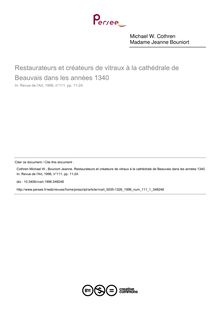 Restaurateurs et créateurs de vitraux à la cathédrale de Beauvais dans les années 1340 - article ; n°1 ; vol.111, pg 11-24