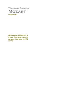 Partition complète, corde quintette No.1, B♭ major, Mozart, Wolfgang Amadeus