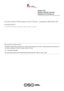 La pauvreté en Slovaquie et en France : quelques éléments de comparaison - article ; n°1 ; vol.308, pg 241-259