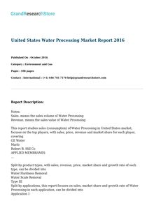 United States Water Processing Market Report 2016 