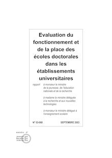 Evaluation du fonctionnement et de la place des écoles doctorales dans les établissements universitaires