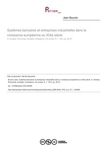 Systèmes bancaires et entreprises industrielles dans la croissance européenne au XIXe siècle - article ; n°1 ; vol.27, pg 46-70